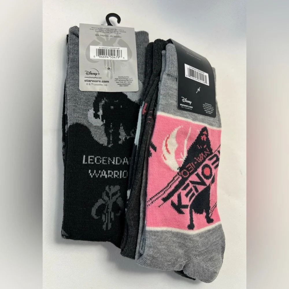 2 Packs Star Wars Mandalorian & Obi-Wan Kenobi Crew Socks Men’s Size:6.5 - 12
